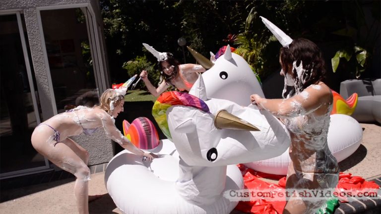 Inflatable unicorns take a stabbing at the end of the massacre