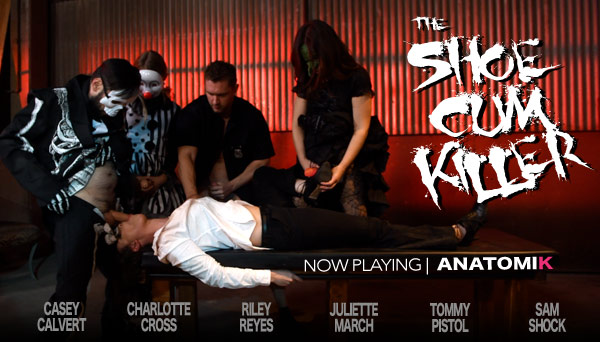 Casey Calvert stars in "The Shoe Cum Killer" a blowbang scene