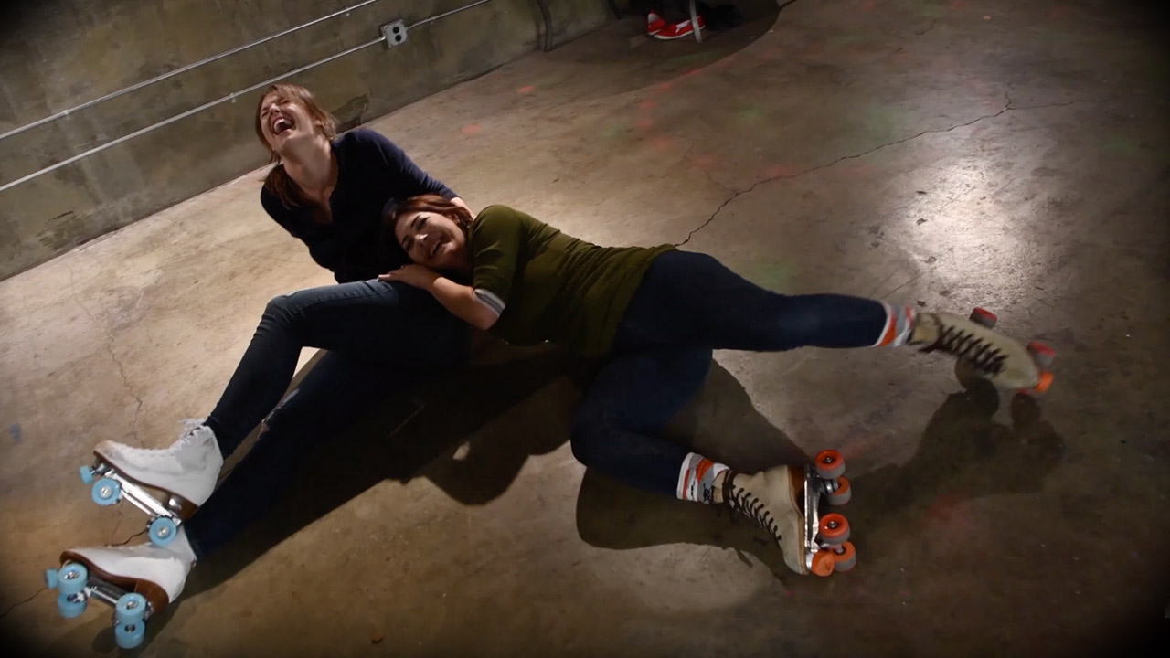 Kymberly Jane and Ella Nova skate and fall