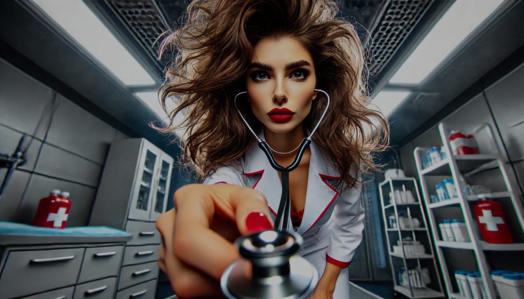 Medical fetish exam with stethoscope and gloves